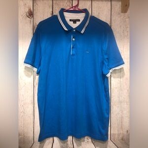 MICHAEL KORS Blue Liquid Cotton Greenwich Short Sleeve Polo Shirt SZ L